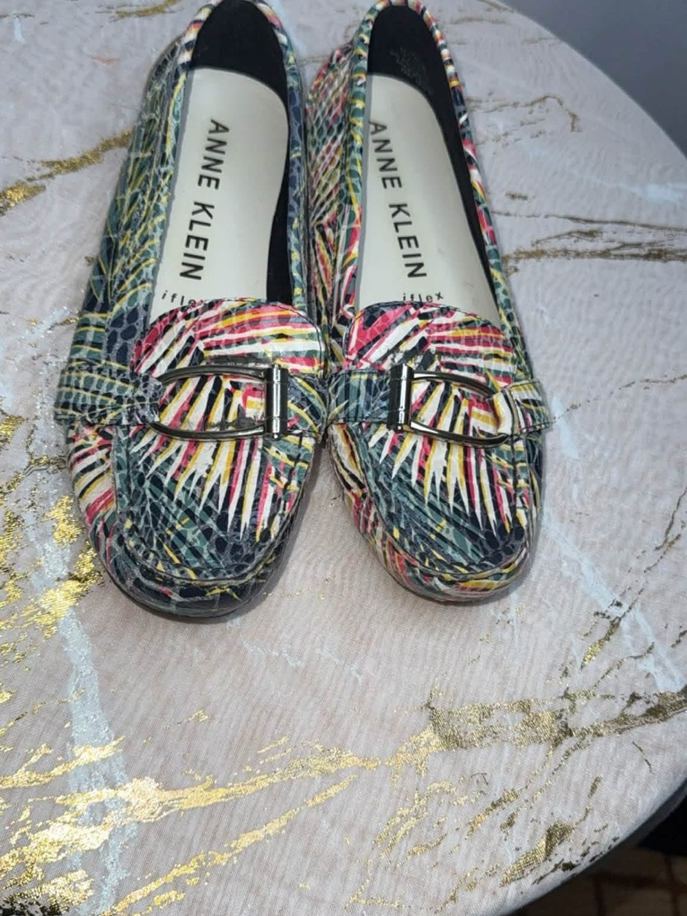Anne Klein Multicolor Striped Print Loafers
